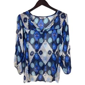 Tucker Silk Watercolor Ikat Print Blouse M